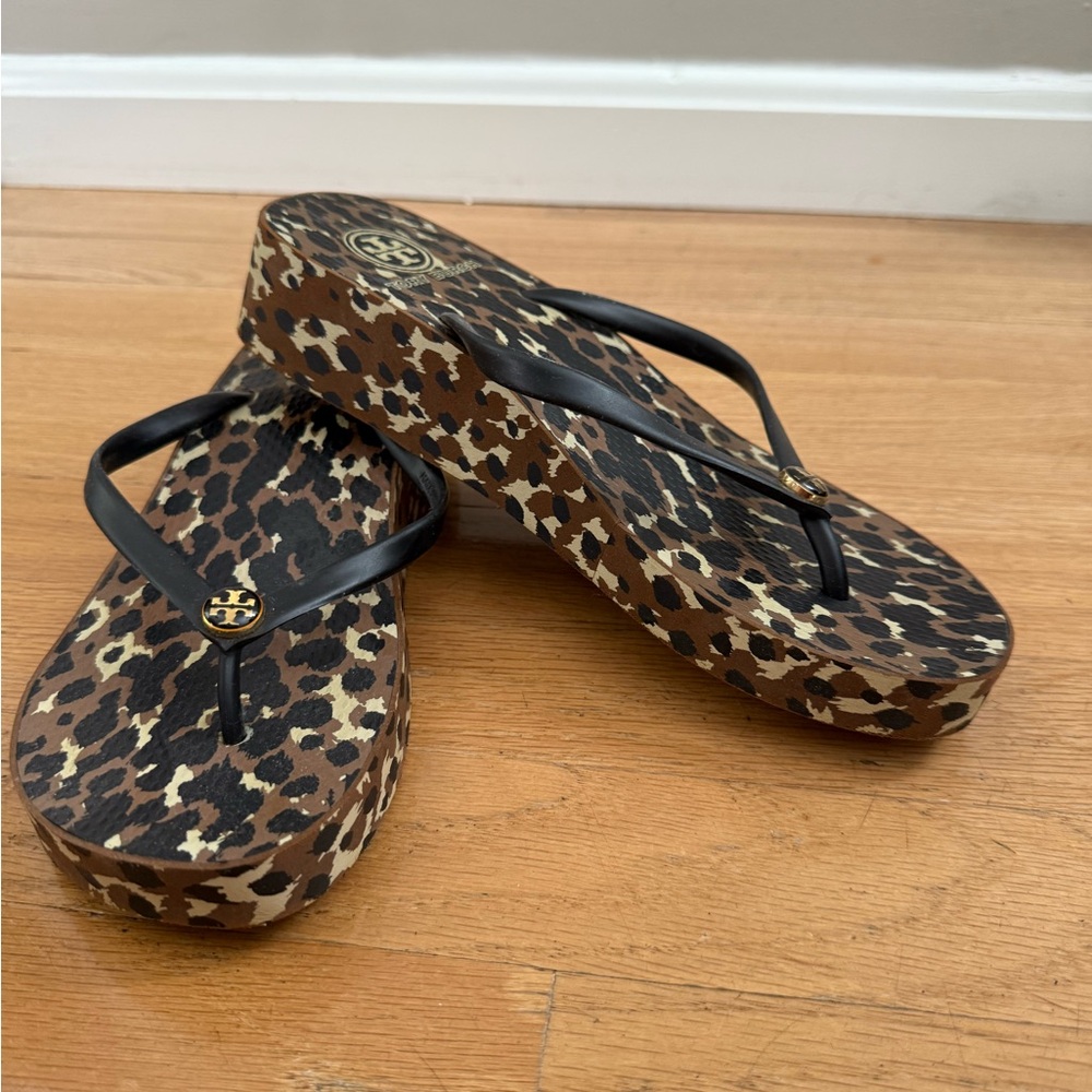 Tory Burch Leopard Print Sandals - Black and Brown